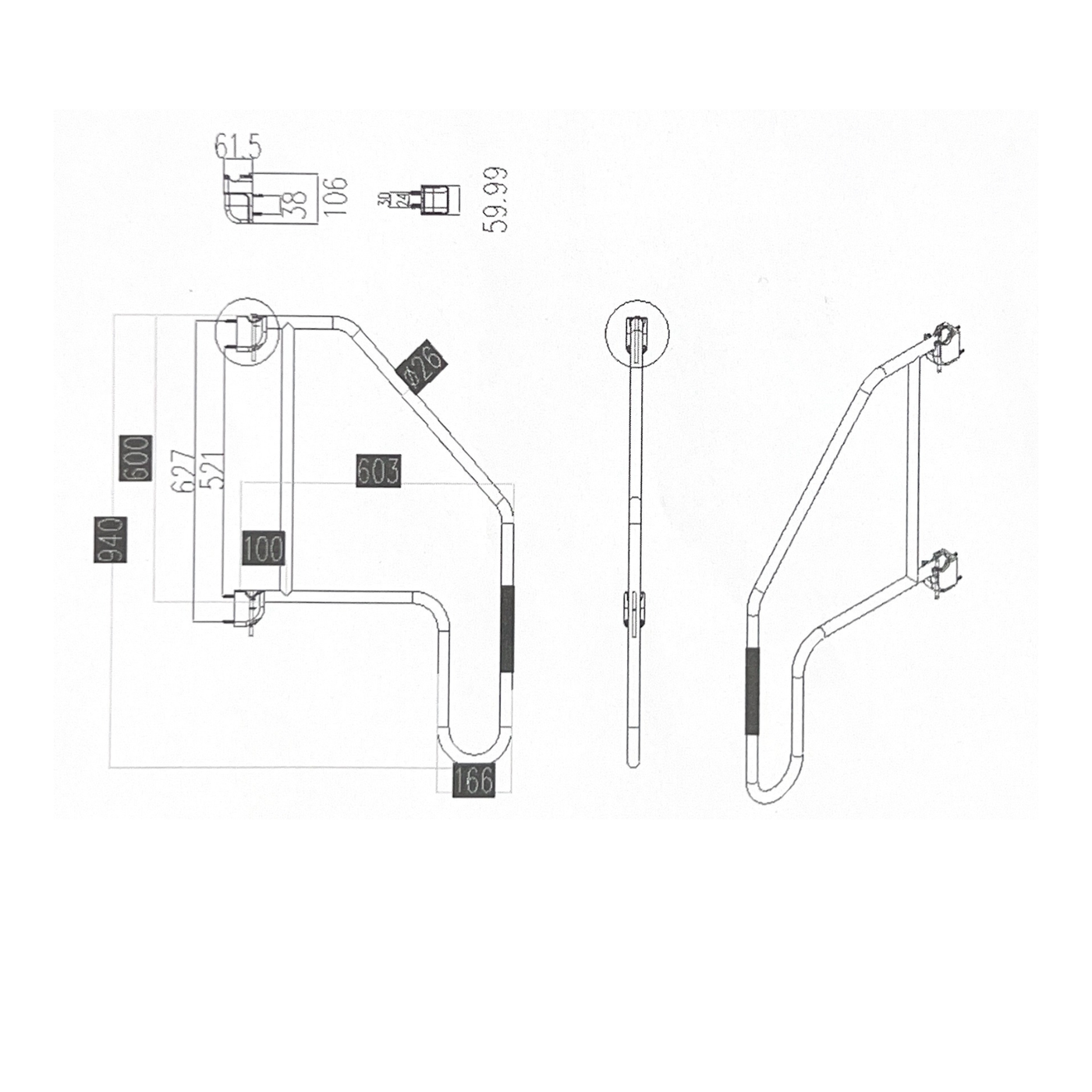 Extra Large Caravan Folding Entry Door Assist Handle - Black